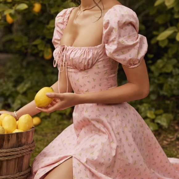 House of CB 'Tallulah' Pink Floral Puff Sleeve Midi Dress - Picture 3 of 6